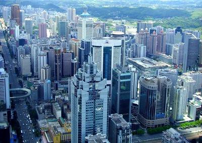2007年在深圳最高楼上俯瞰深圳罗湖,它是深圳当年的摩天楼第一区